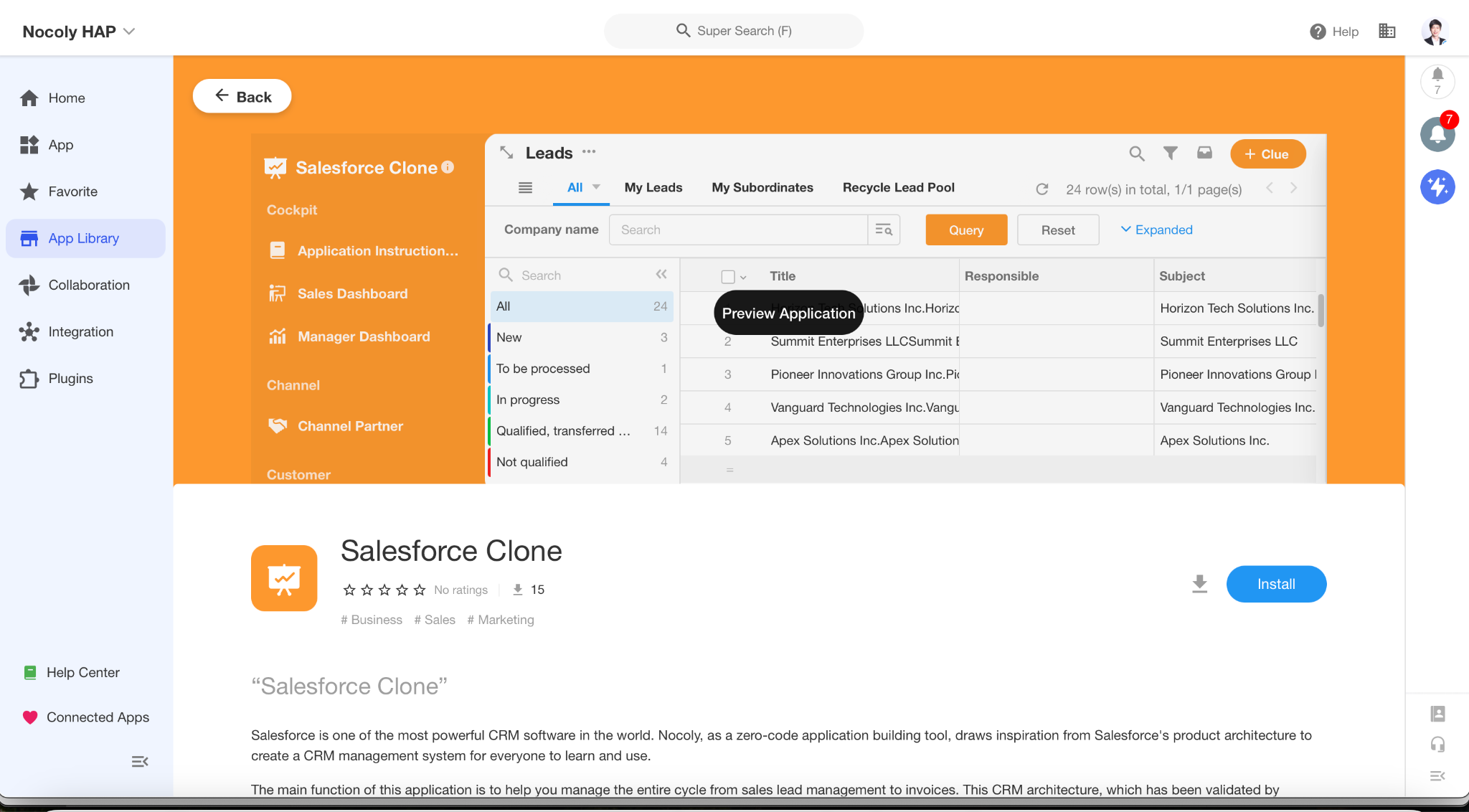 an application template that clones salesforce's data model 